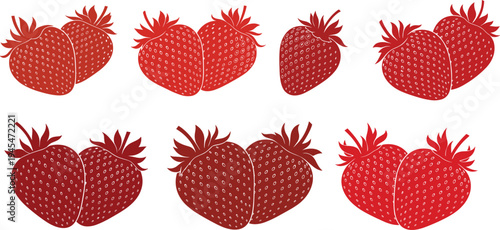Strawberry fruit vector set illustration, fresh red strawberry collection isolated sweet berry food icon design for healthy organic dessert