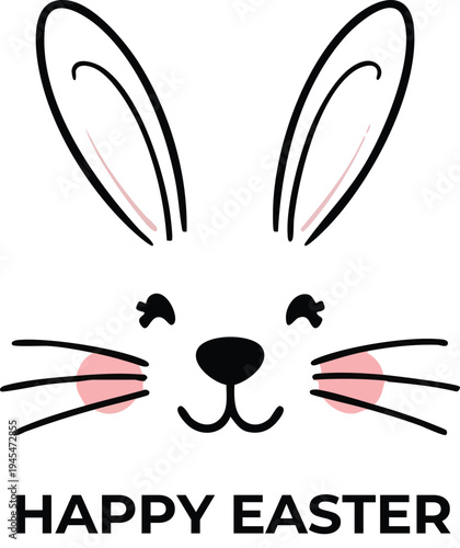 A cute easter bunny face with pink cheeks and a happy expression for holiday greeting cards