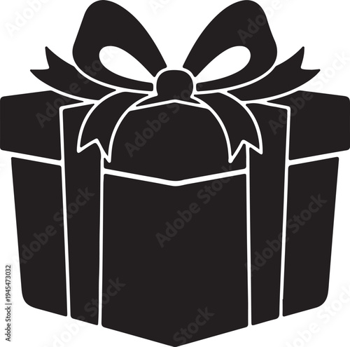 Elegant gift box with decorative bow ribbon on top silhouette vector icon