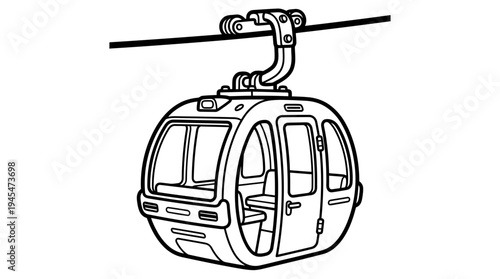 Cable car cabin illustration, aerial transport, black and white