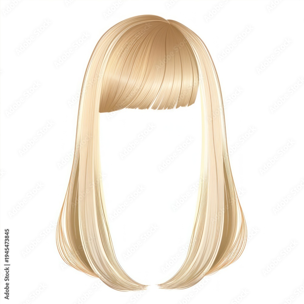 Fototapeta premium Blonde long bob hairstyle wig white background front view.