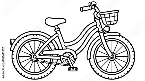 Line Art Bicycle with Basket and Bell