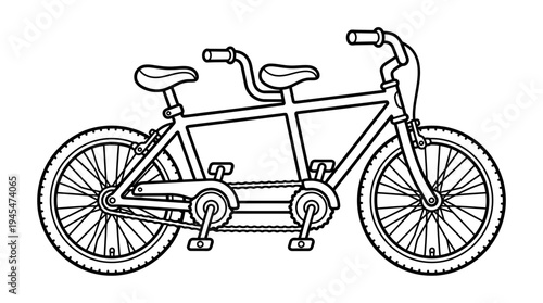 Tandem Bicycle Black and White Line Art