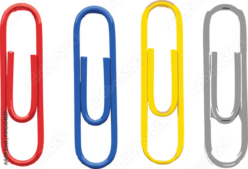 Paper clip stationery icon set vector illustration, colorful metal paperclips office supply binder clip design elements