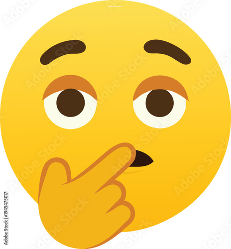 Emoji thinking face with finger on lips close-up on white background