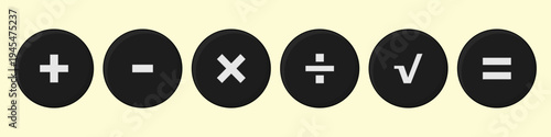 Black circle math buttons set. Math vector buttons