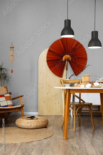 Stylish boho dining room in...