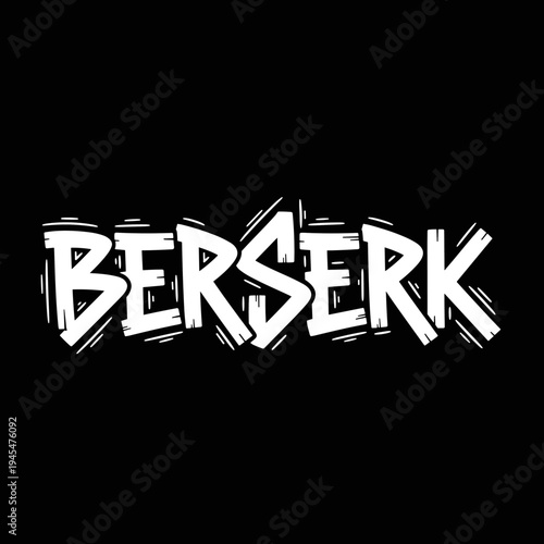 Berserk text logo design white on black background.