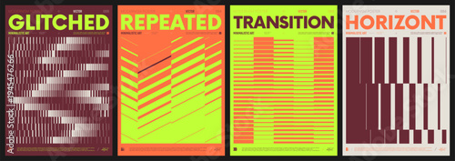 Vector minimalist colorful contemporary art with geometric shapes, Modern abstract poster collection, brutalist style inspired graphics, bold aesthetic, shape distortion effect set 26