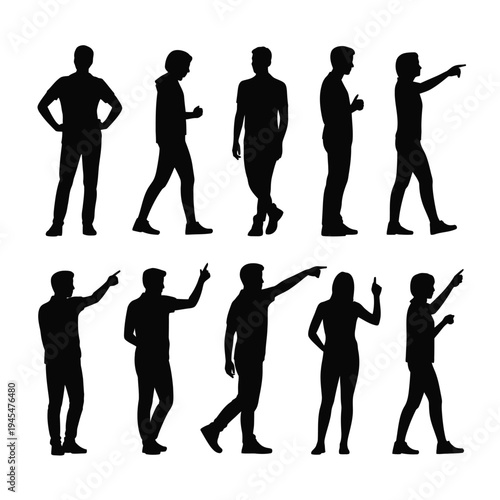 A collection of black silhouettes of people in various poses