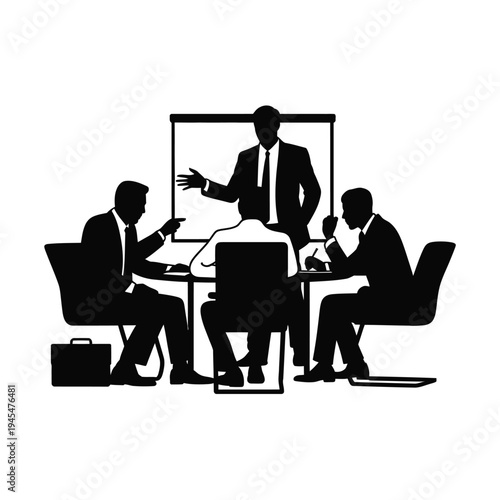 A group of businessmen in a meeting with a presenter