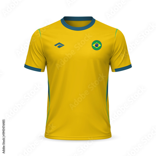 3d realistic home soccer jersey Brazil national team, template for football kit 2026