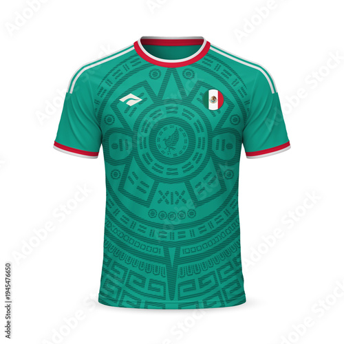 3d realistic home soccer jersey Mexico national team, template for football kit 2026
