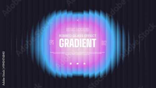 Holographic circle with neon ribbed effect, Abstract gradient background with glass displacement effect of purple blue iridescent colors, Bold dynamic vector backdrop