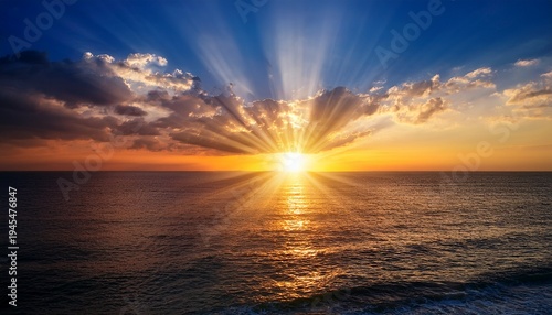 Beautify Sunset Over Sea Sun Ray