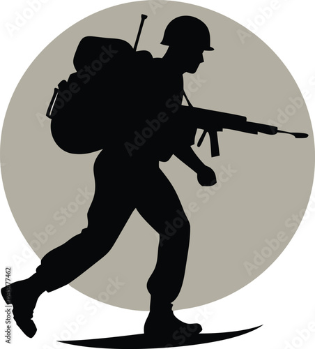 Soldier Rappelling Down Wall Silhouette with Rifle