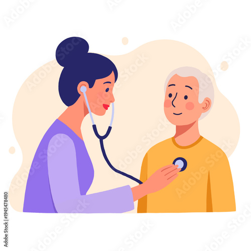 Doctor checking elderly heartbeat. Medical checkup of senior patient. Physician examining elderly person. Healthcare professional listening to senior’s heart. Elderly set