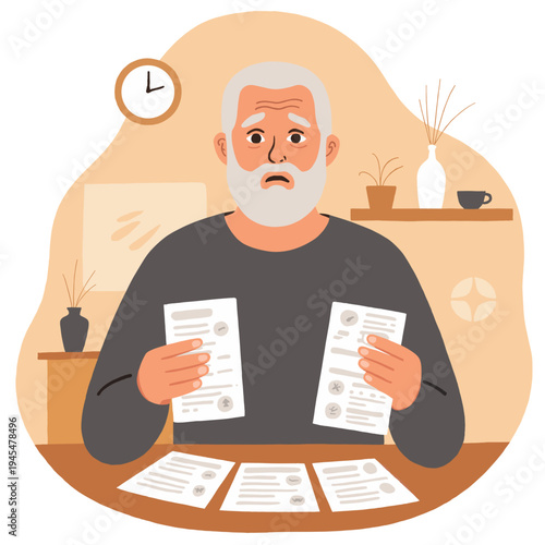 Elderly man looking anxious. Senior man feeling worried. Elderly man showing concern. Anxious senior man indoors. Elderly set