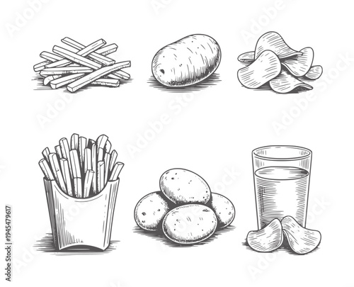 Black and white style of potatoes and potato products