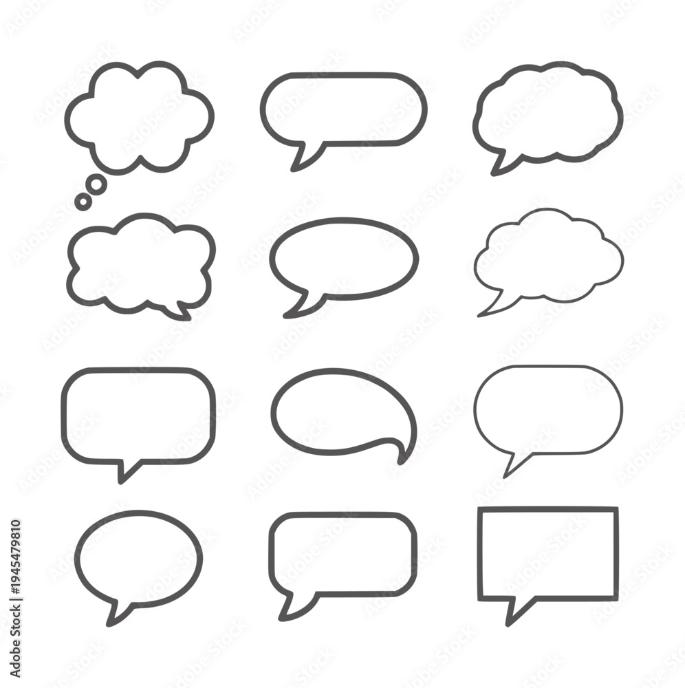 Fototapeta premium Eight black empty speech bubbles in various shapes and styles white