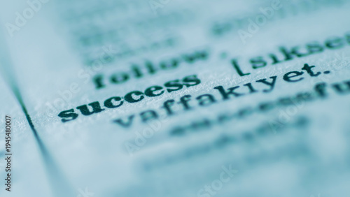 Obraz na płótnie Macro photography of the word success and its definition in a dictionary, conc