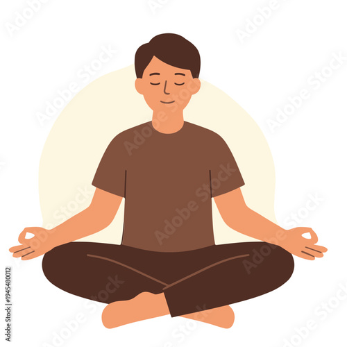 A person practices meditation in a serene environment with eyes closed