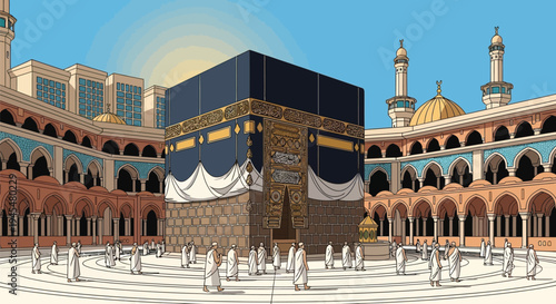 Vector illustration of Kaaba in Mecca, Saudi Arabia