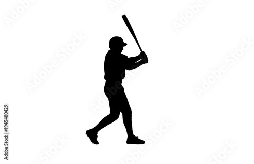 Baseball Power Hitter Swing Silhouette, Home Run Celebration Vector Sticker, World Baseball Classic Athlete Illustration