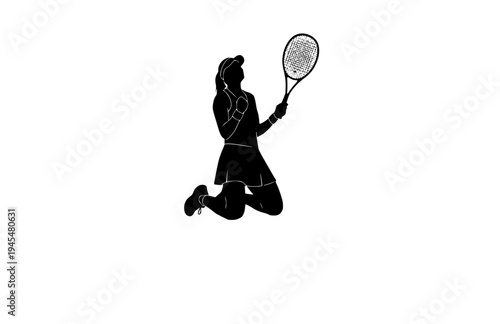 Tennis Player Victory Celebration Silhouette, Indian Wells Miami Open Vector Sticker, Women's Sports Champion Illustration