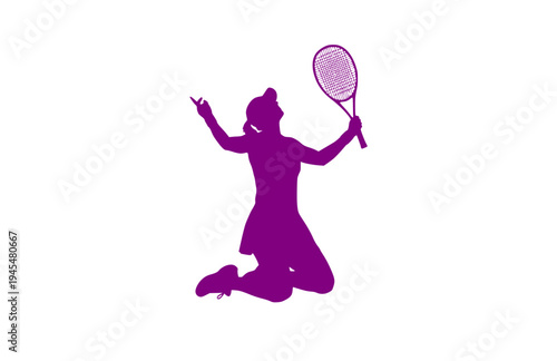 Tennis Player Victory Celebration Silhouette, Indian Wells Miami Open Vector Sticker, Women's Sports Champion Illustration