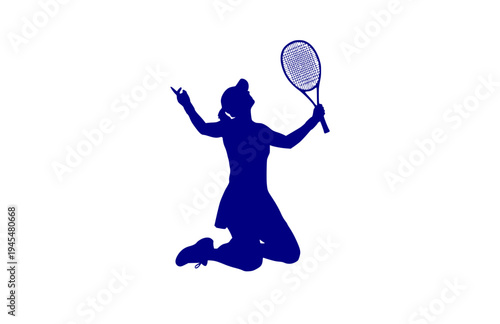 Tennis Player Victory Celebration Silhouette, Indian Wells Miami Open Vector Sticker, Women's Sports Champion Illustration