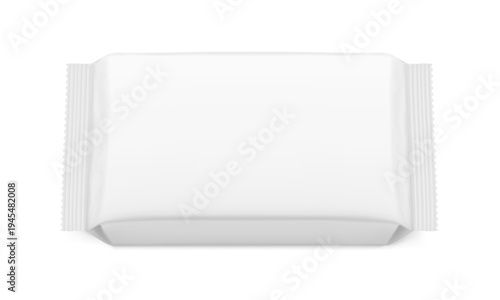 Realistic flow packaging mockup for bars, candies, waffles. Vector illustration isolated on white background. Easy to use for your design. EPS10.