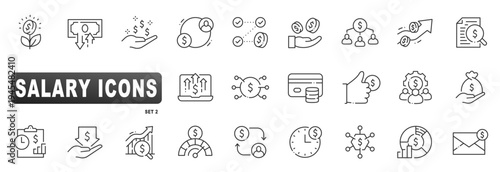 Line salary icon set covering payroll, wage