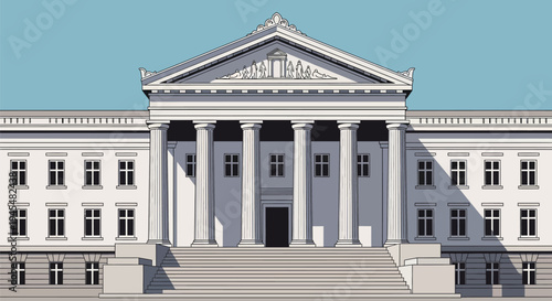 Vector illustration of a white neoclassical building with columns