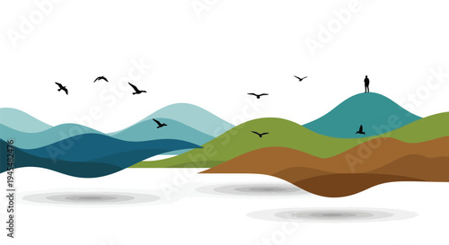 Minimalist landscape, colorful hills, wavy mountains, nature background, scenic view