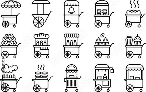Food Cart Collection Silhouette Icon Set Street Food Cart Typography Silhouette Icon Pack