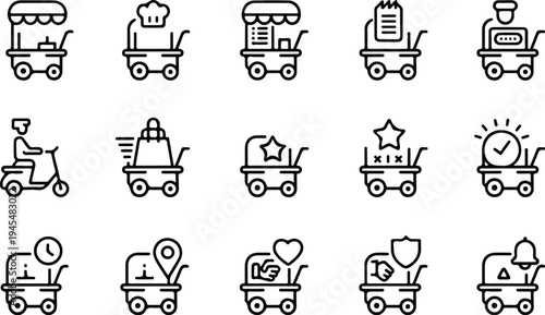 Food Cart Collection Silhouette Icon Set Street Food Cart Typography Silhouette Icon Pack