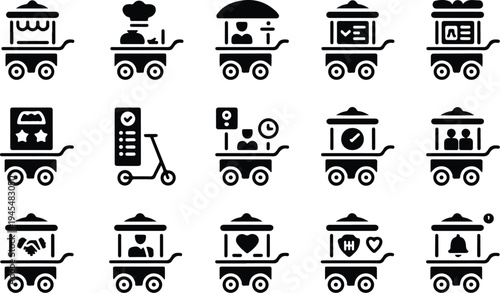 Set of 16 black train icons vector