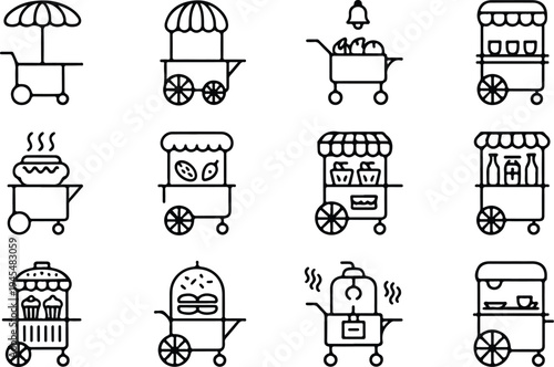 Set of 10 food cart icons vector
