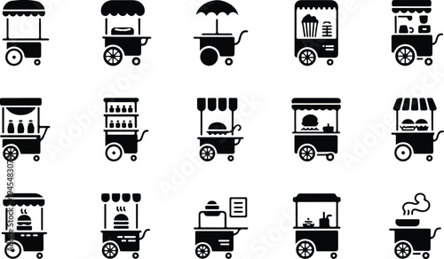 Set of 15 food cart icons vector
