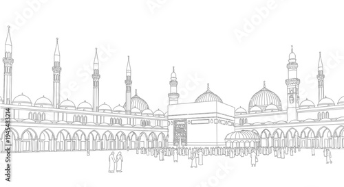 Vector illustration of a mosque with minarets and domes