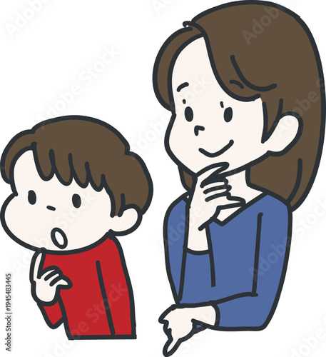 ふむふむと話を聞くお母さんと子供