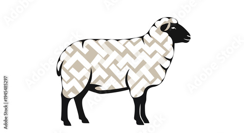 Patterned Sheep Silhouette Illustration On White Background. Vector Illustrations. EPS Editable