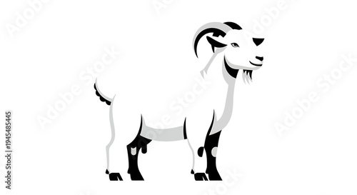 Graphic Black White Goat Mascot Standing Portrait for Creative Use. Vector Illustrations. EPS Editable