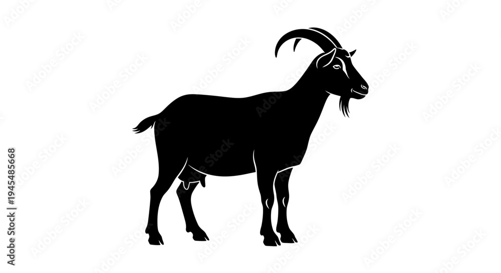 Fototapeta premium Majestic Goat Silhouette Stands in Profile. Vector Illustrations. EPS Editable