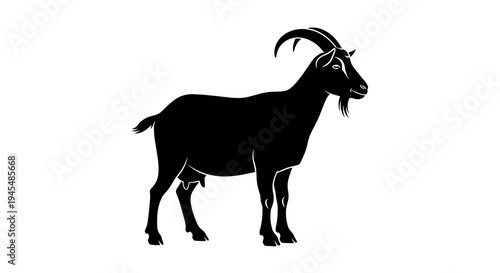 Majestic Goat Silhouette Stands in Profile. Vector Illustrations. EPS Editable