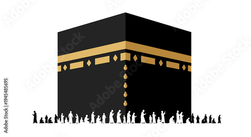 Majestic Kaaba Mecca Holy Site with Crowds during Pilgrimage and Sacred Ceremony for Islam Worship. Vector Illustrations. EPS Editable