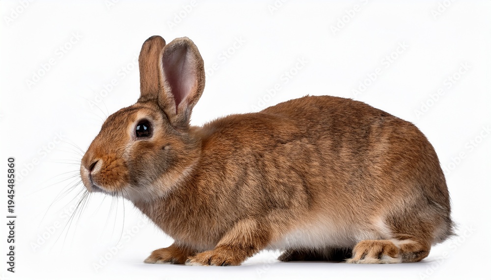 Fototapeta premium Pretty Brown Rabbit Seen From The Side Isolated On A White Background