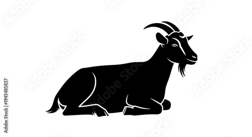 Minimalist Goat Silhouette Resting on Ground Illustration. Vector Illustrations. EPS Editable
