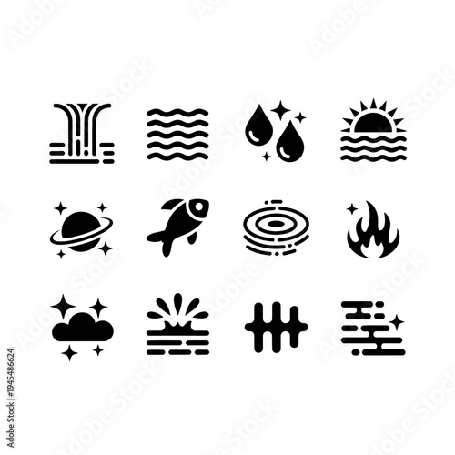 Set of various weather and natural phenomenon icons on white